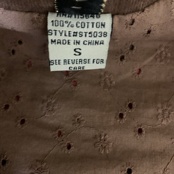 Pepper Brown Corduroy Jacket 1969 Peace Sign Appliqué Boho Hippie Y2K Retro S - Picture 8 of 8